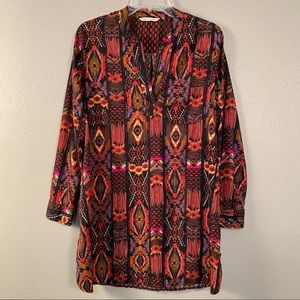 boho ikat print tunic top Soft Surroundings multicolor red black brown small